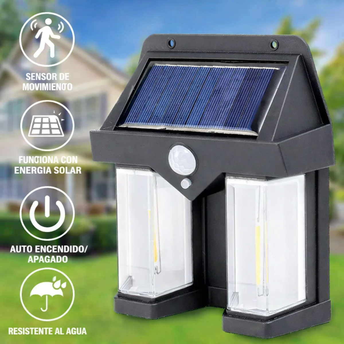 Foco Solar Exterior 2 Luces Led Sensor Movimiento Impermeable-4