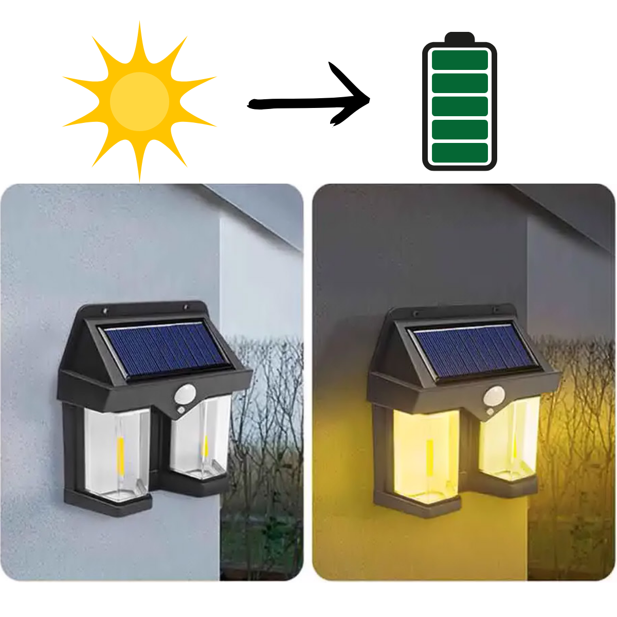 Foco Solar Exterior 2 Luces Led Sensor Movimiento Impermeable-2