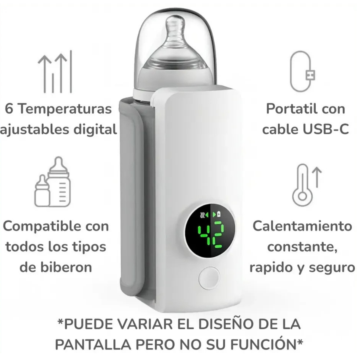 Calentador Mamadera Portatil Recargable Usb Display Digital-4