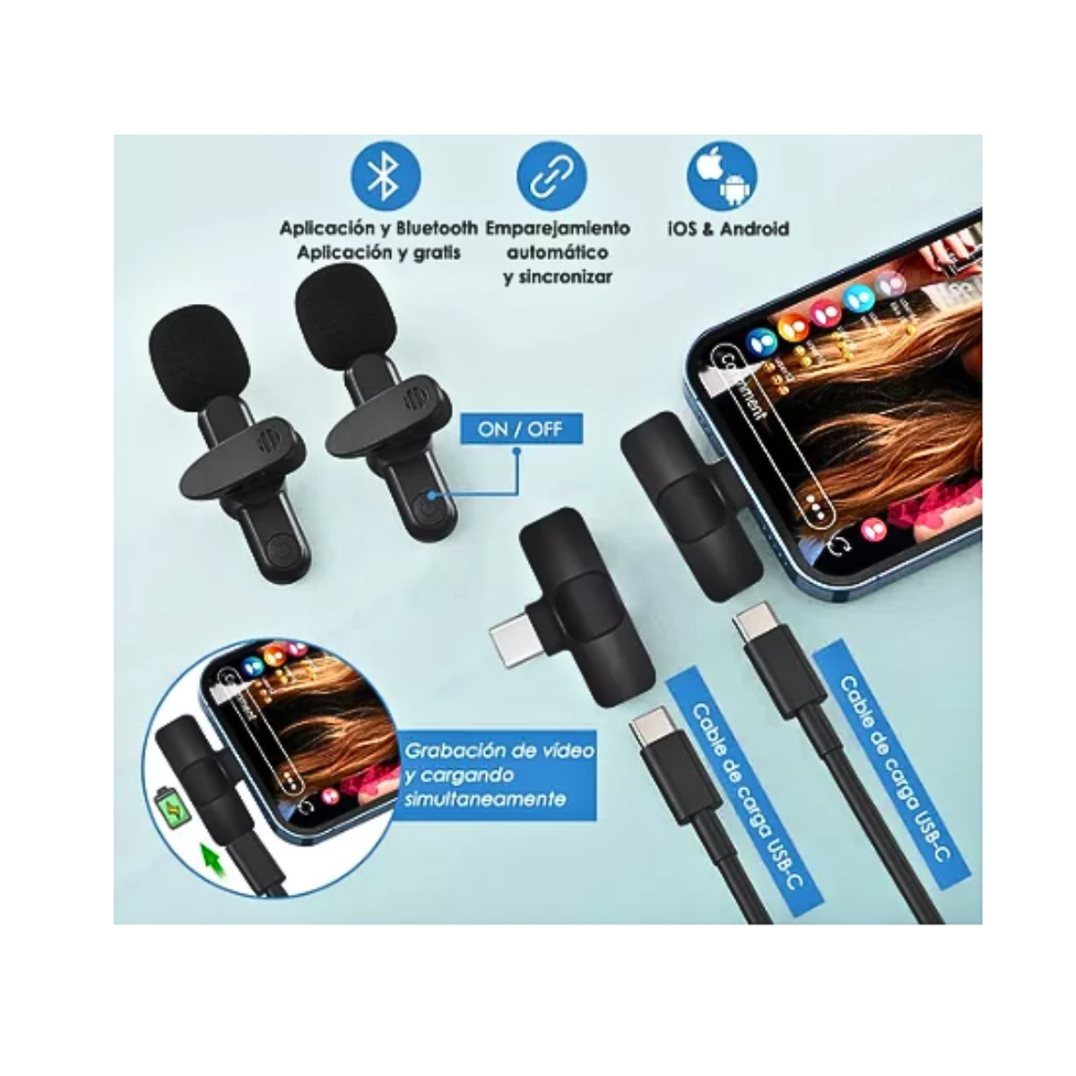 Microfono Portatil Inalambrico Compatible Con Ios  Y Android-3