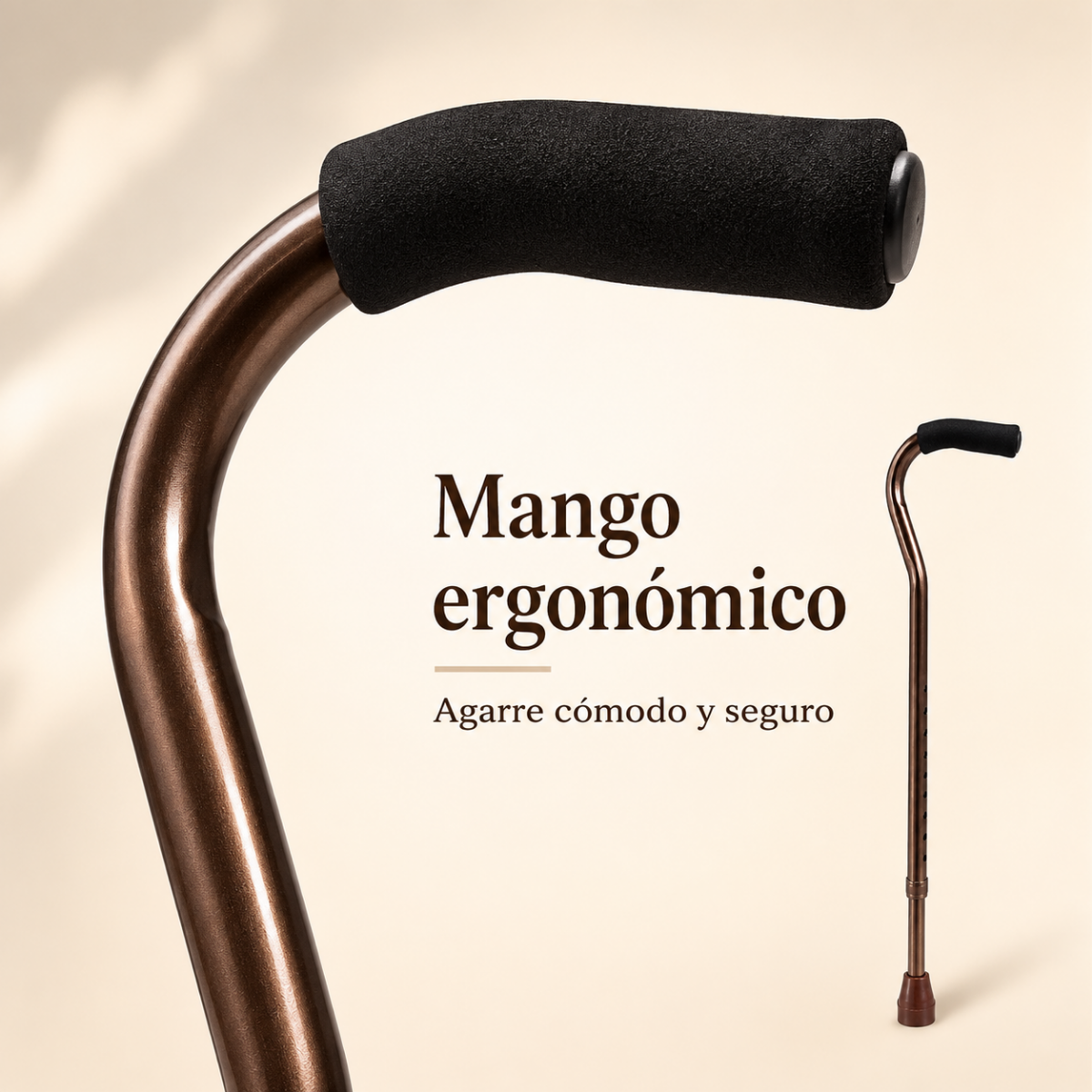 Baston Ortopedico Aluminio Ajustable Mango Ergonomico Marron-2