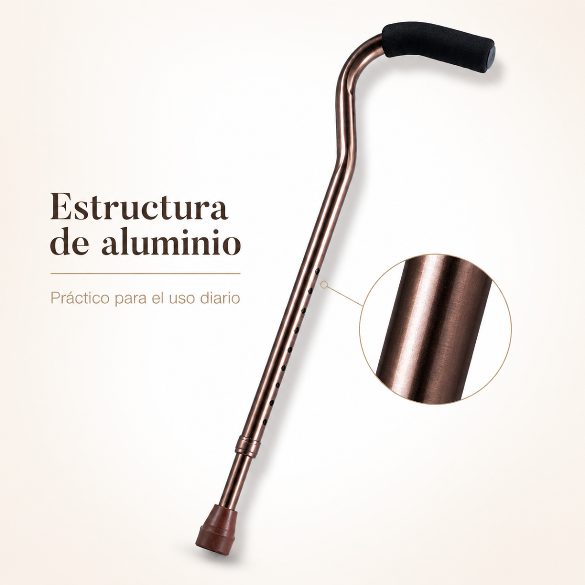 Baston Ortopedico Aluminio Ajustable Mango Ergonomico Marron-3