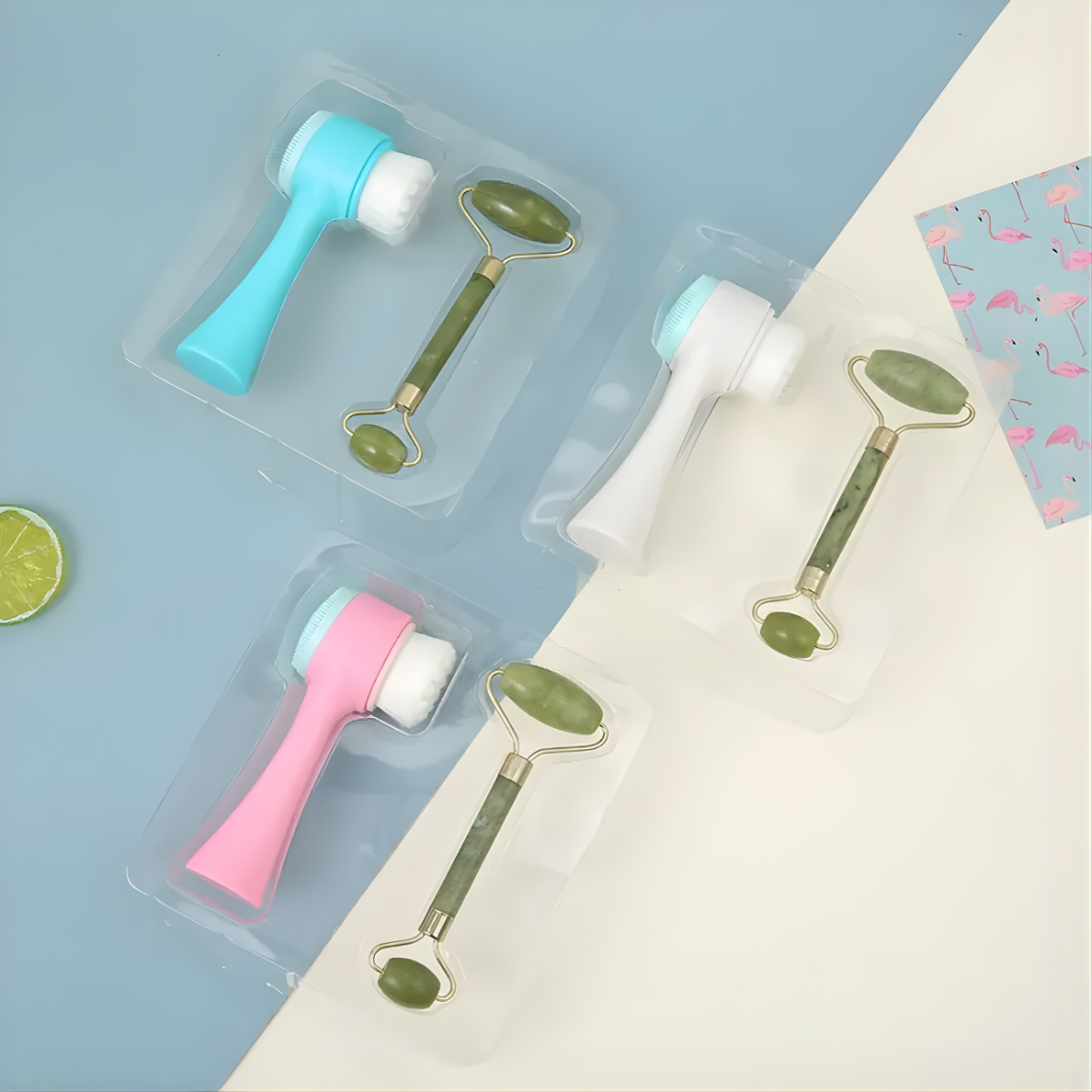 Set Limpieza Facial Cepillo Y Rodillo De Jade Masajeador-4