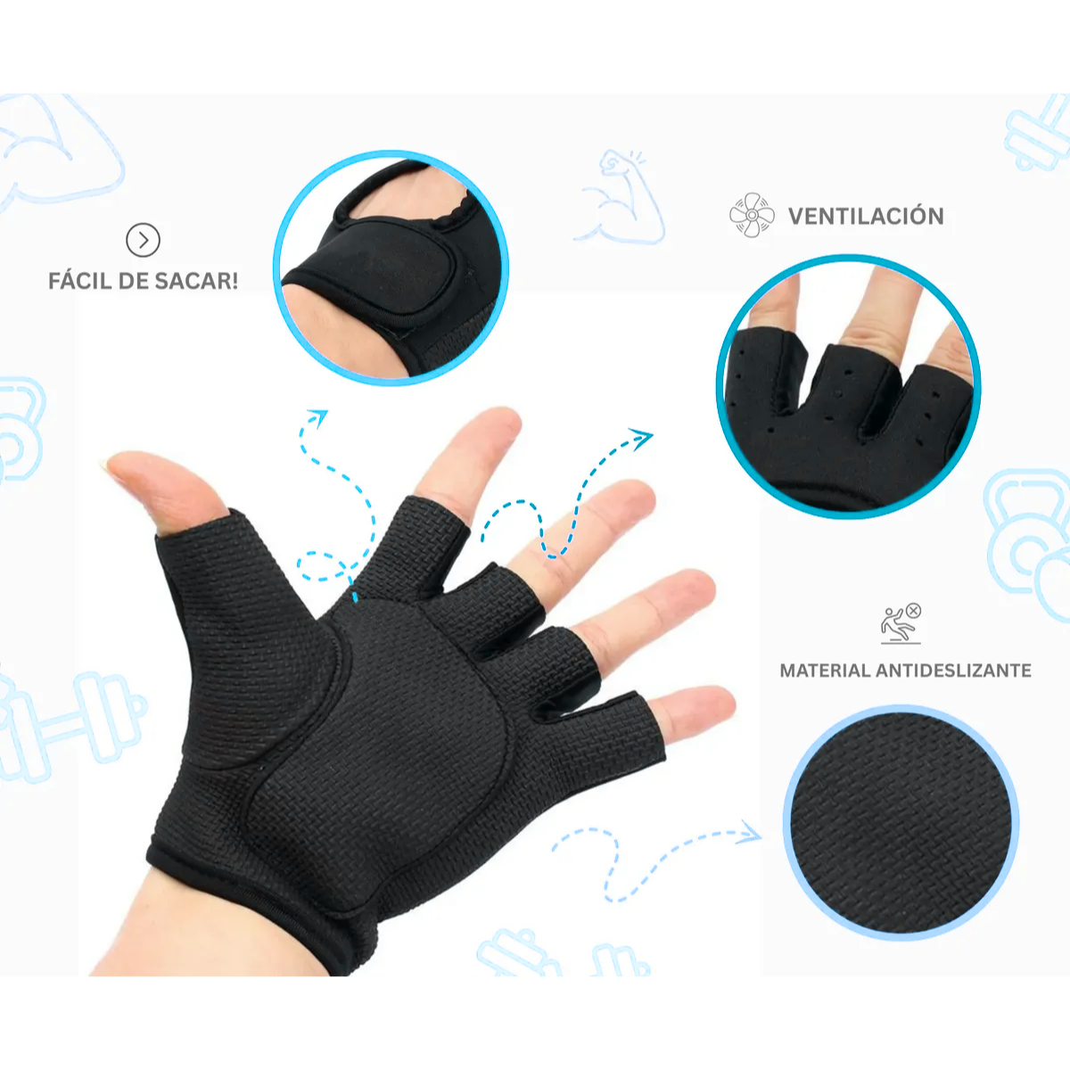 Guantes Deportivos Ejercicio Crossfit Sin Dedos Unisex-4