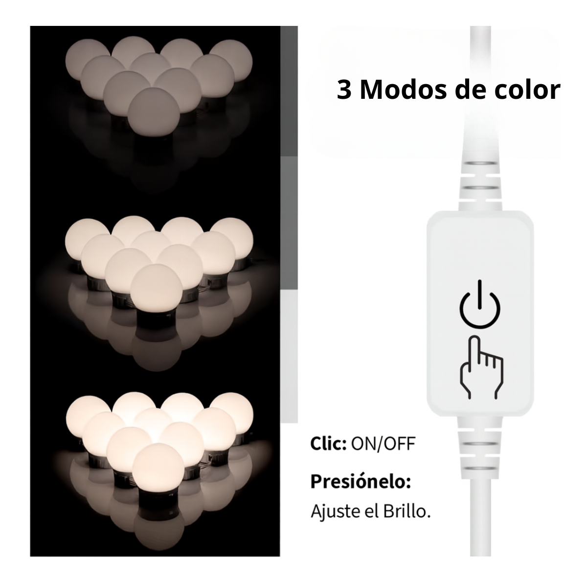 Pack 10 Focos Luz Led Para Vanity Espejo Maquillaje 3 Tonos-5