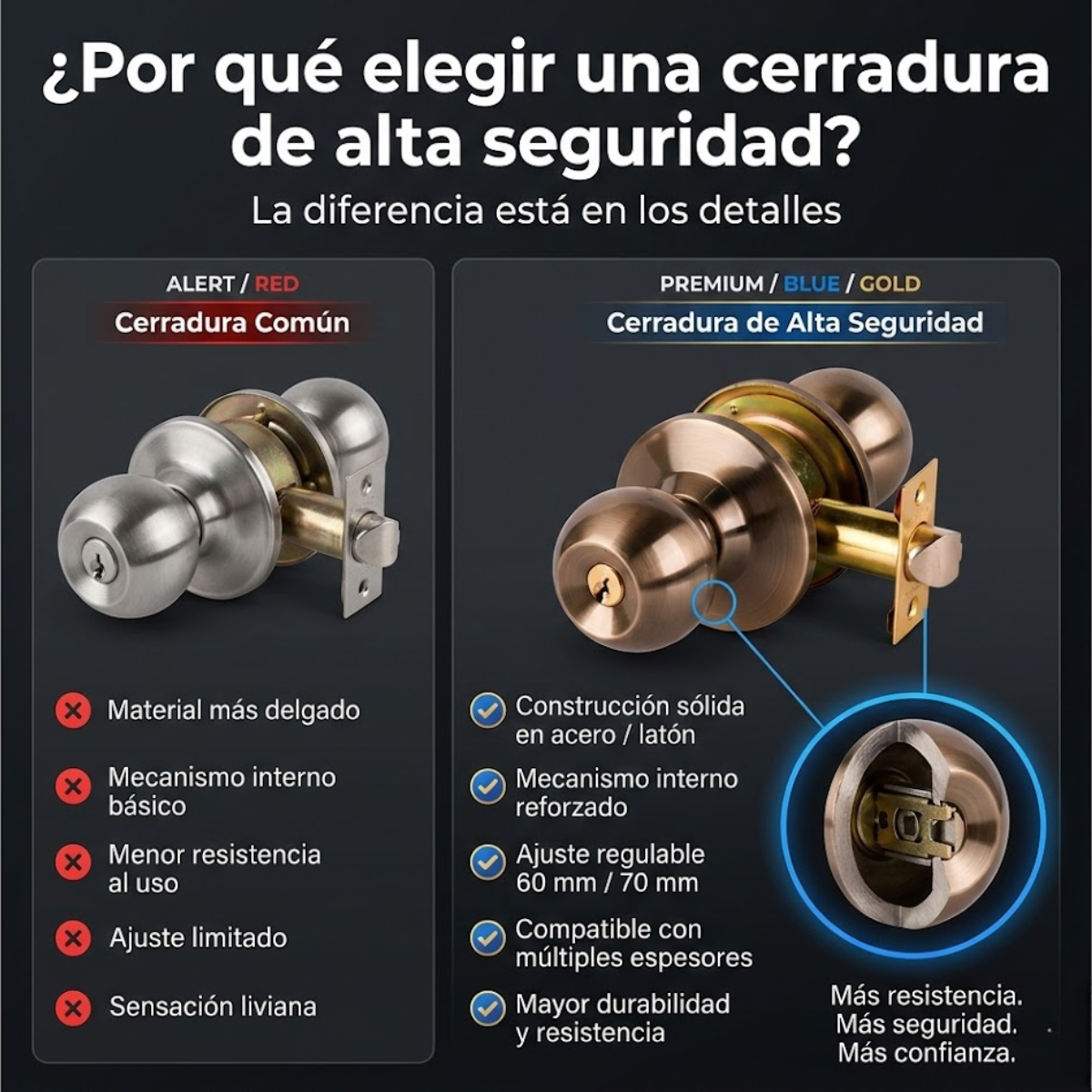 Cerradura Puerta Principal Acero Inoxidable Circular Bronce-3