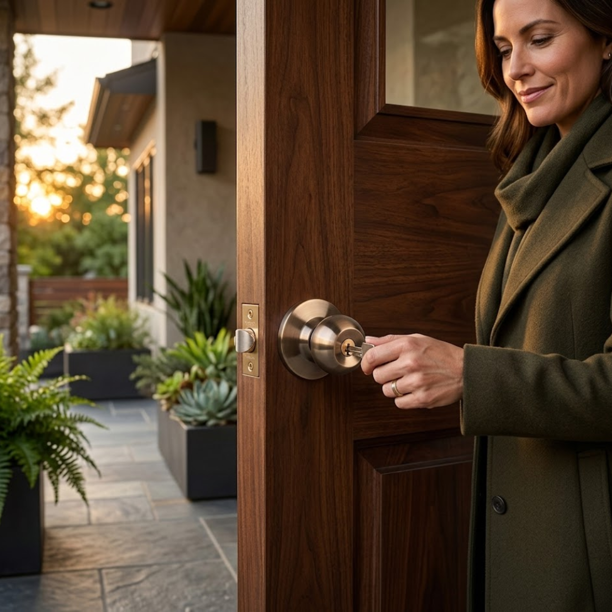 Cerradura Puerta Principal Acero Inoxidable Circular Bronce-4