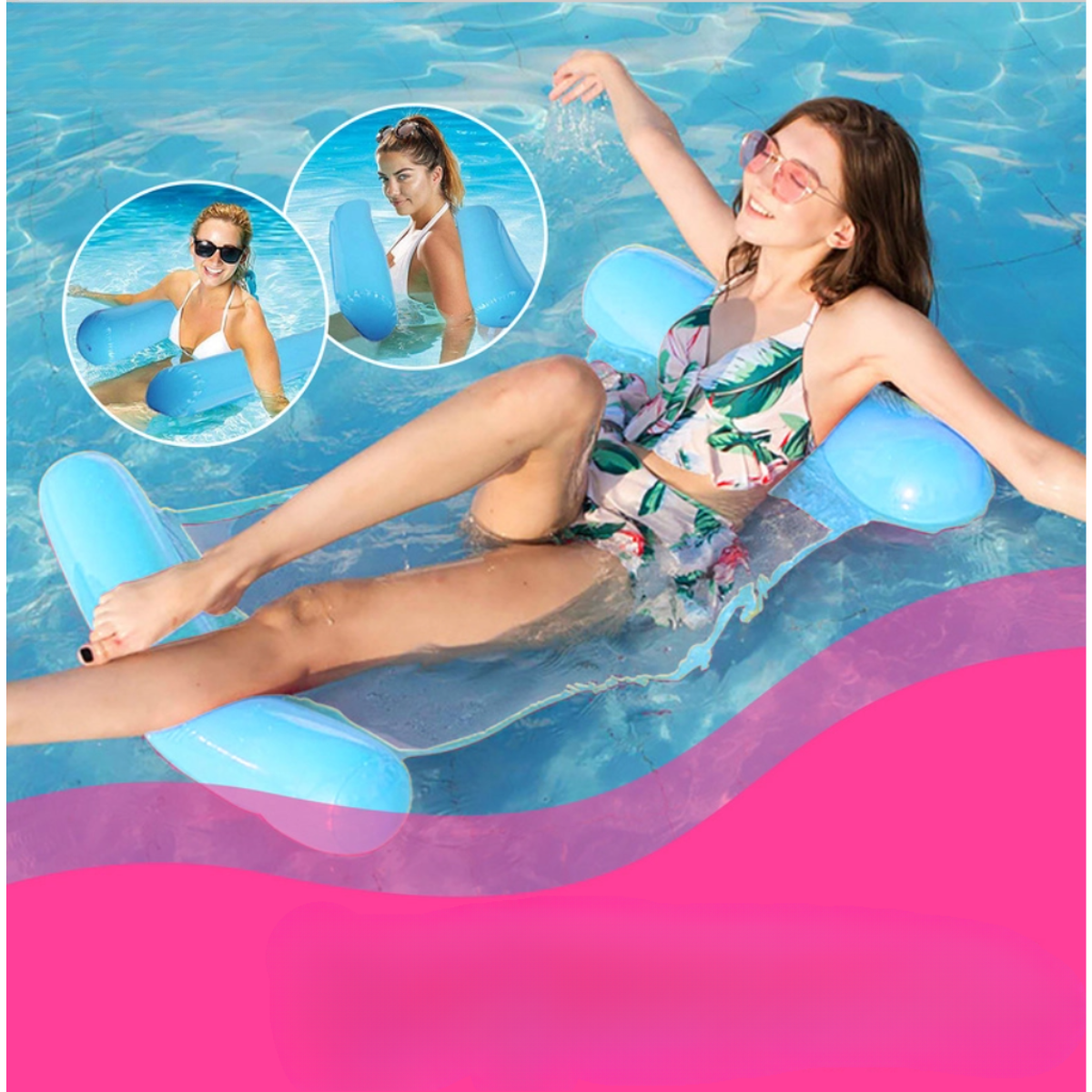 Hamaca Inflable De Red Para Piscina Sillon Flotante Multiuso Azul-3