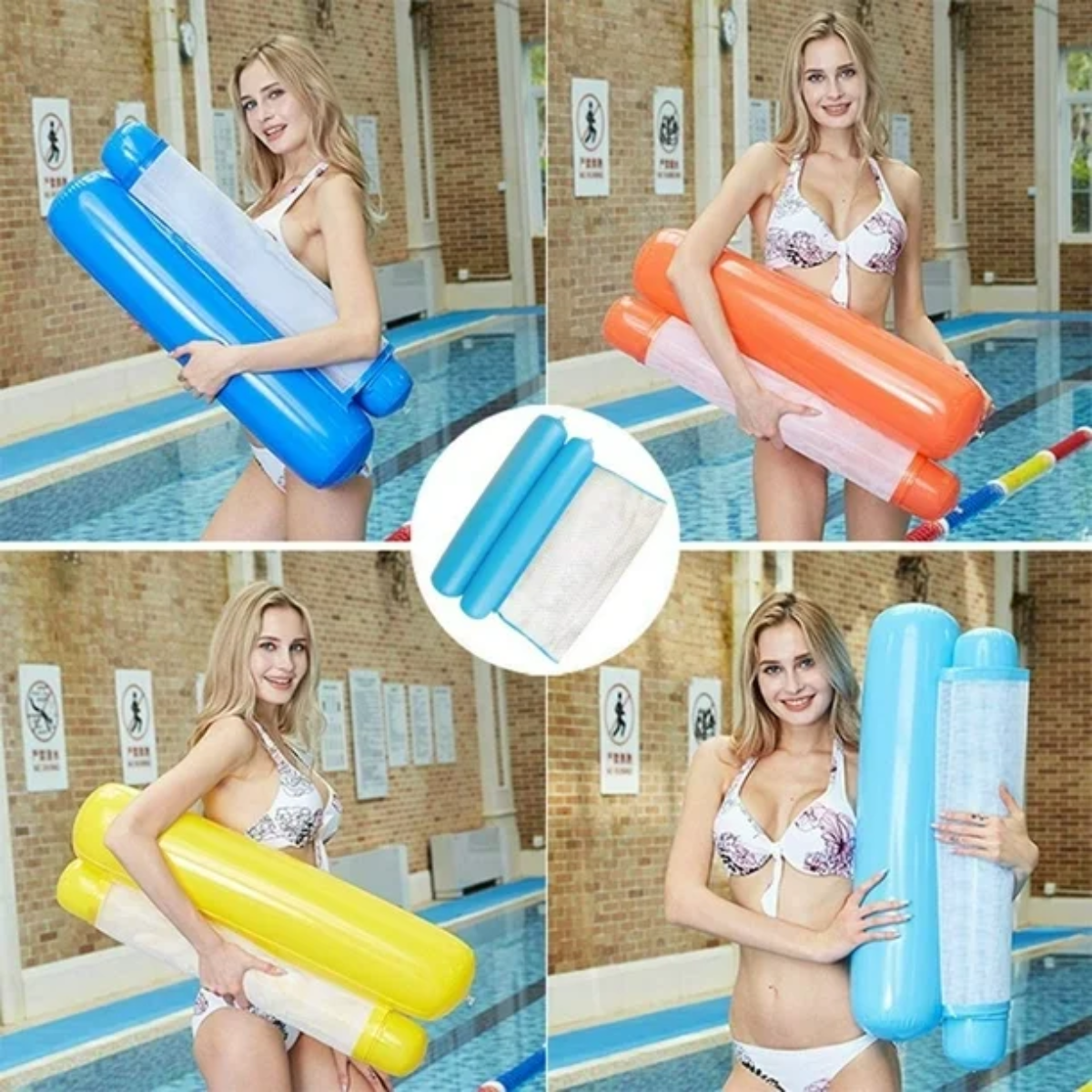 Hamaca Inflable De Red Para Piscina Sillon Flotante Multiuso Azul-6