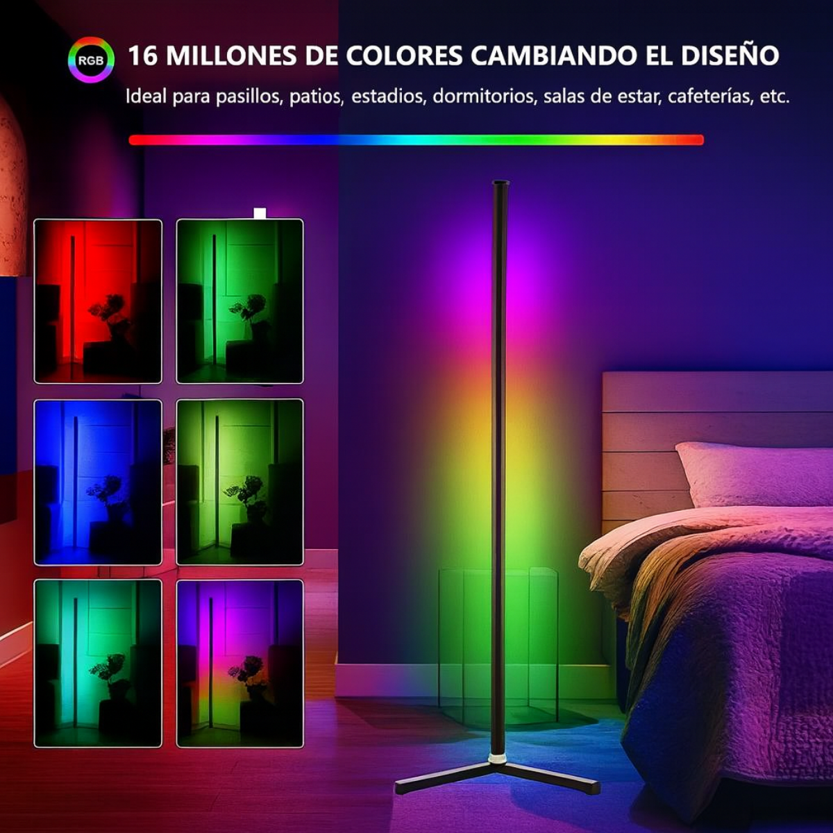 Lámpara De Pie Interior Luz Led Ambiente Multicolor Rgb-5