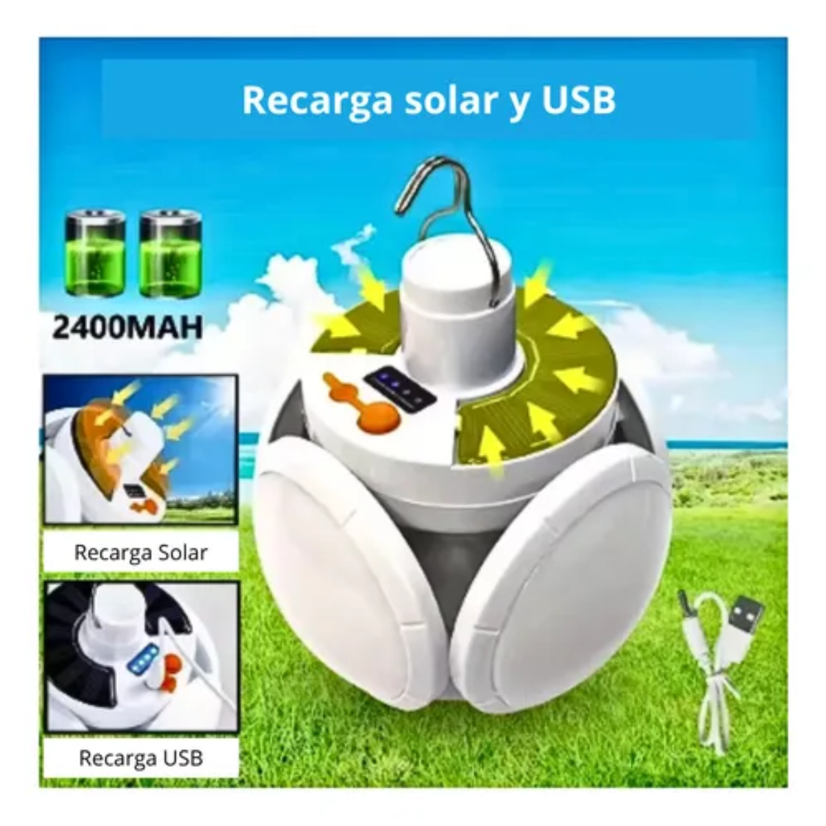 Ampolleta Led Recargable Solar Y Usb Emergencia O Camping-3