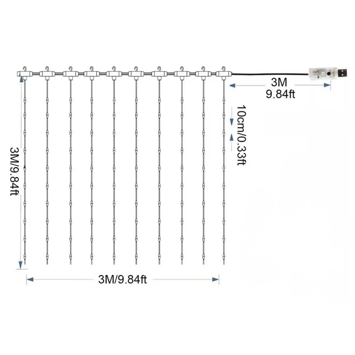 Luz Luces Navidad Cascada Cálida Blanca Multicolor 3mx3m-4