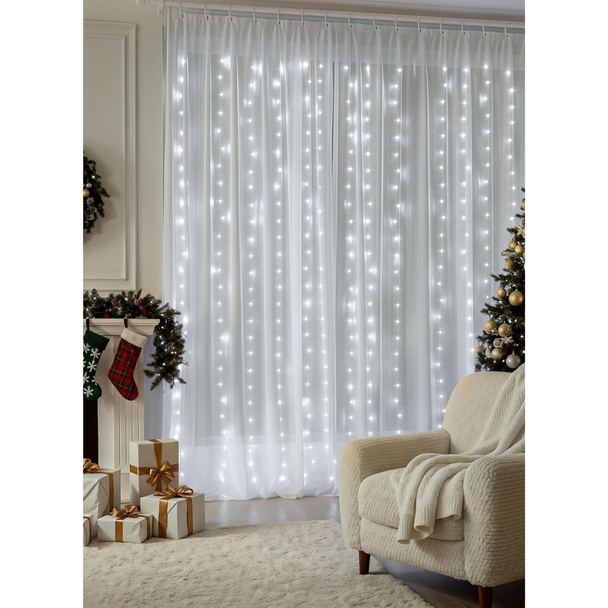 Luz Luces Navidad Cascada Cálida Blanca Multicolor 3mx3m-5