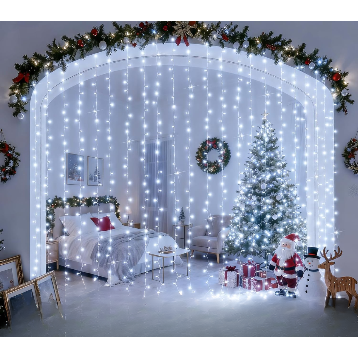 Luz Luces Navidad Cascada Cálida Blanca Multicolor 3mx3m-6