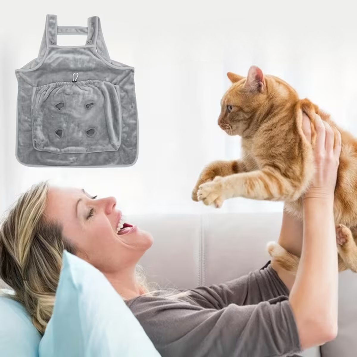 Delantal Porta Gatos Mop Cat Apron Suave Termico Bolsillos-6