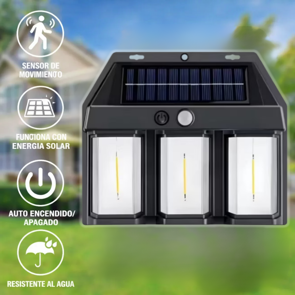 Foco Solar Exterior 3 Luces Led Sensor Movimiento Impermeable-4