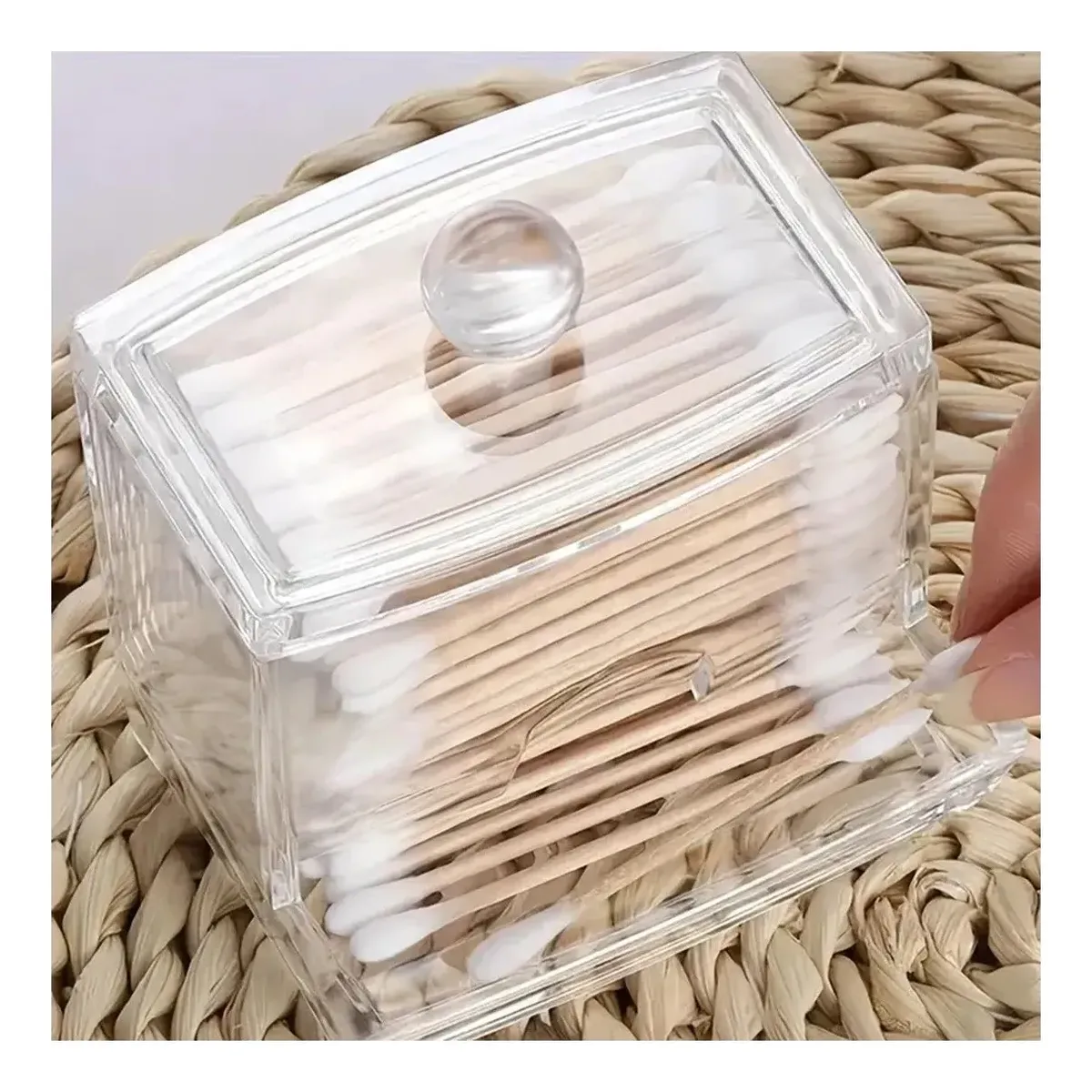 Organizador Acrilico Transparente Con Tapa Cotonetes Algodon-3