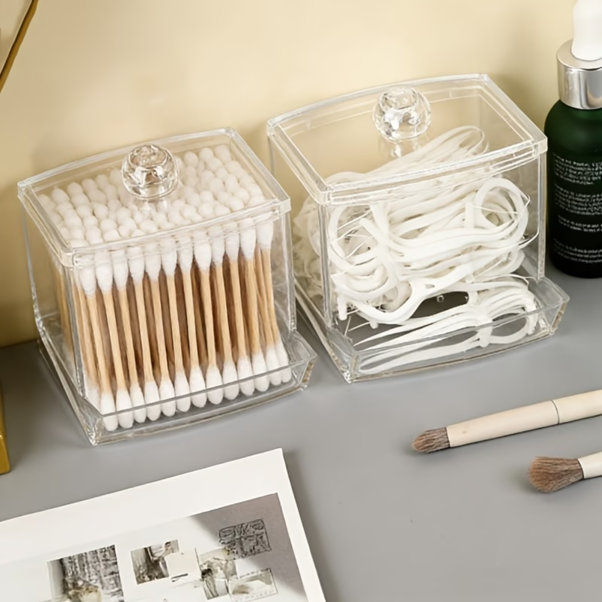 Organizador Acrilico Transparente Con Tapa Cotonetes Algodon-5