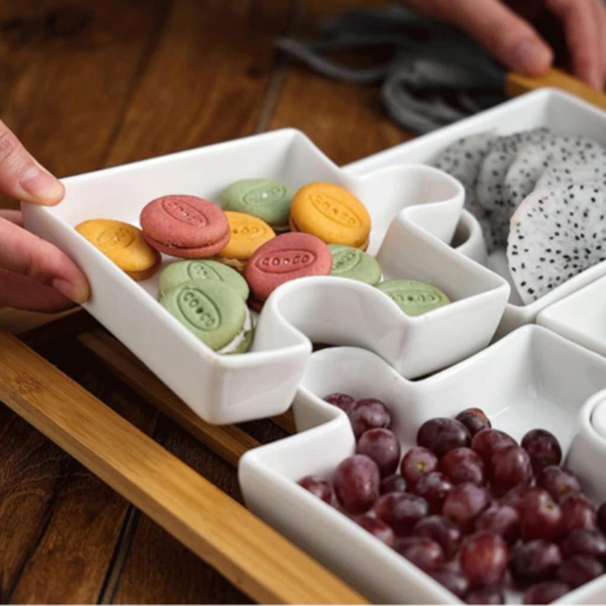 Set Picoteo 4 Platos De Porcelana Dise o Rompecabezas Snacks-3