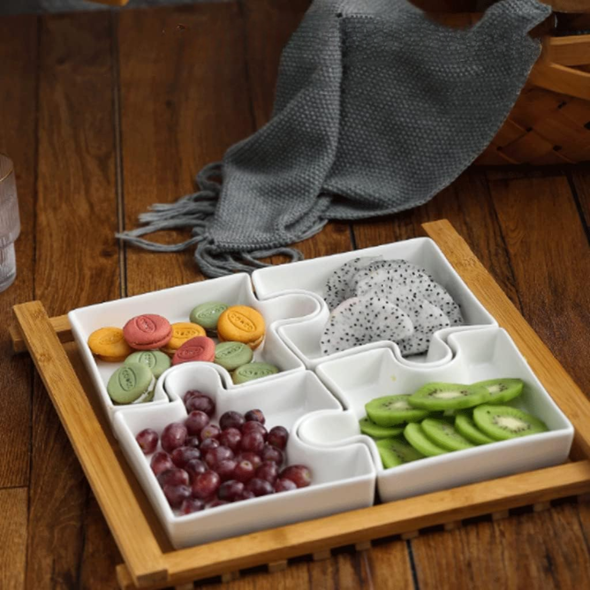 Set Picoteo 4 Platos De Porcelana Dise o Rompecabezas Snacks-4