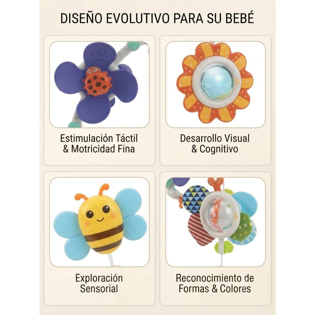 Arco Actividades Estimulación Para Bebe Sonidos Coche O Cuna Abeja-2