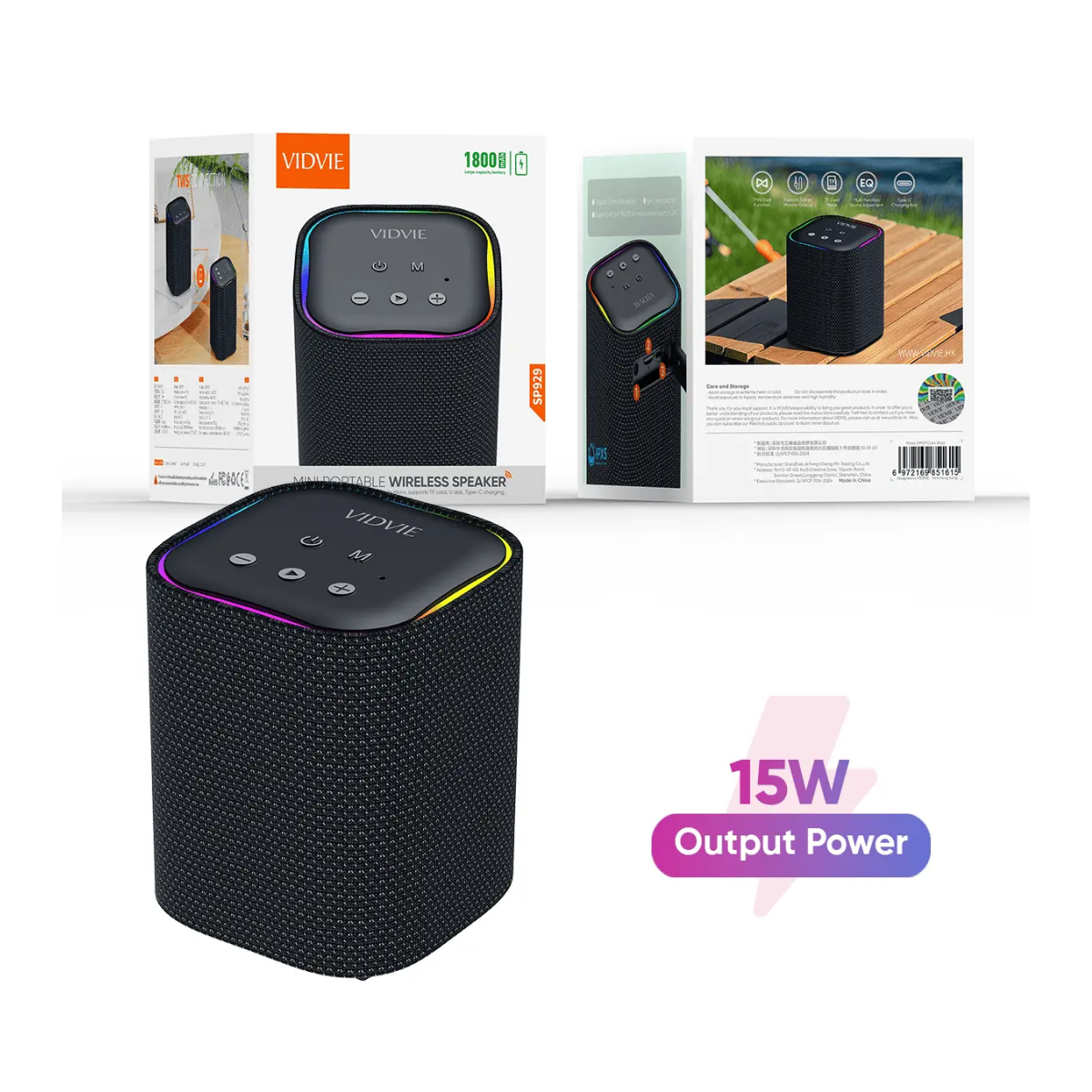 Parlante Altavoz Bluetooth Portátil Waterproof Luz Grb-6