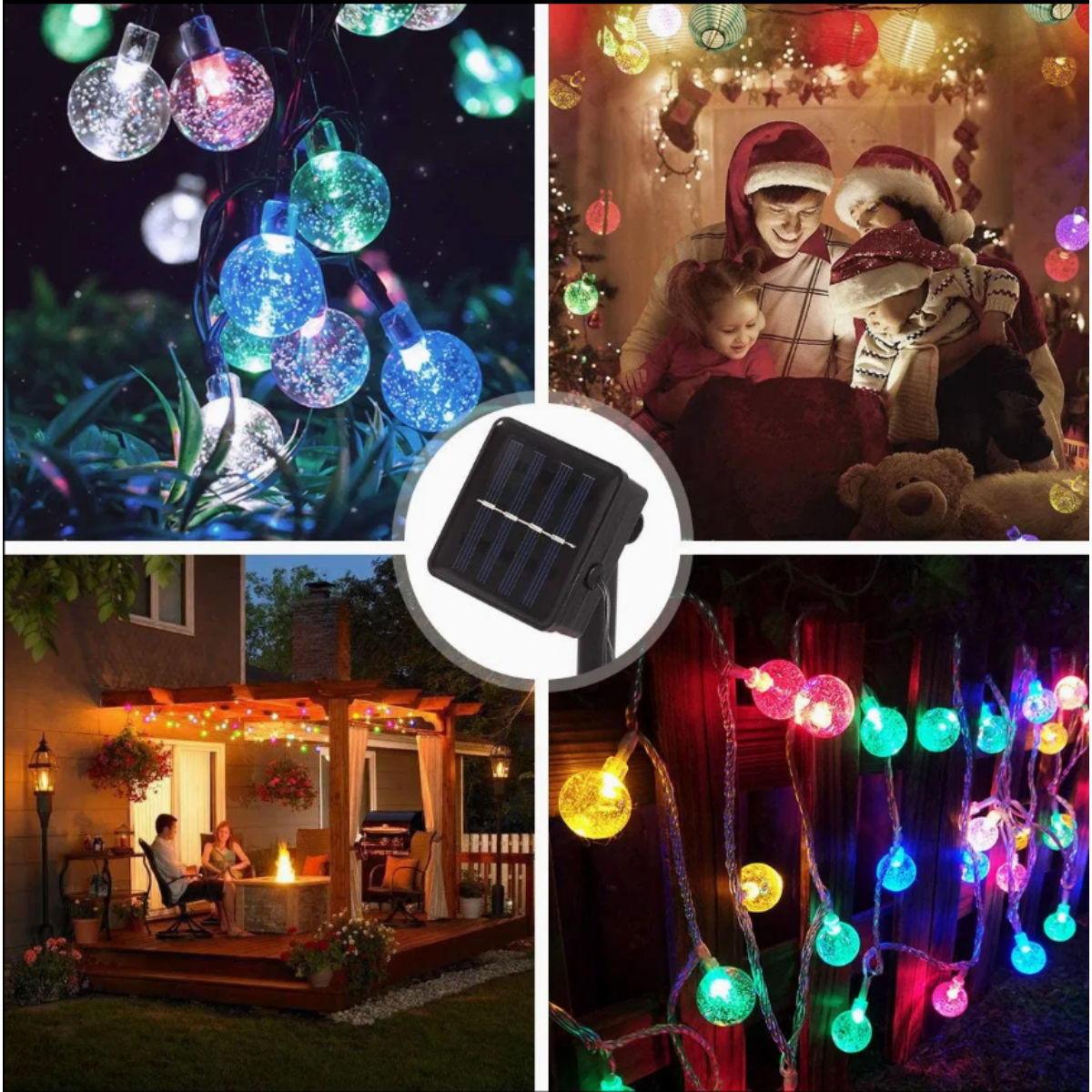 Luz Luces Navidad Recarga Solar 5m Esfera Multicolor-2