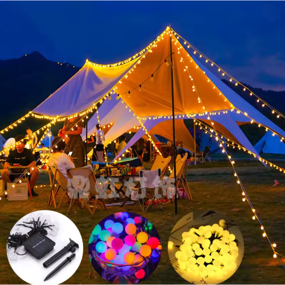 Luz Luces Navidad Recarga Solar 5m Esfera Multicolor-5