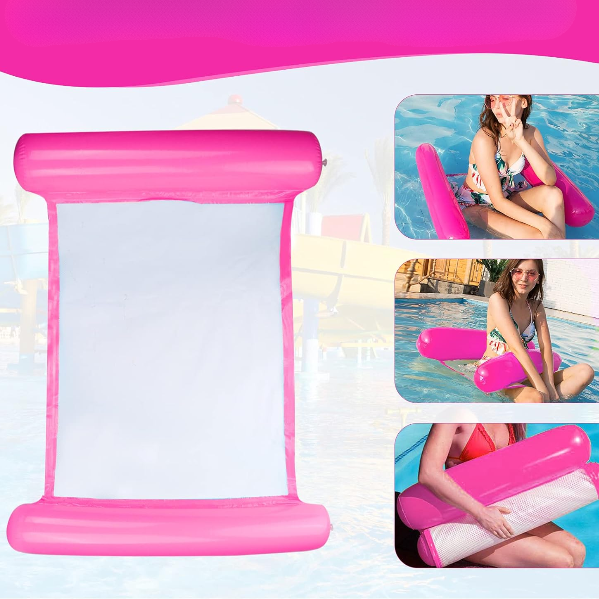 Hamaca Inflable De Red Para Piscina Sill n Flotante Multiuso Fucsia-4