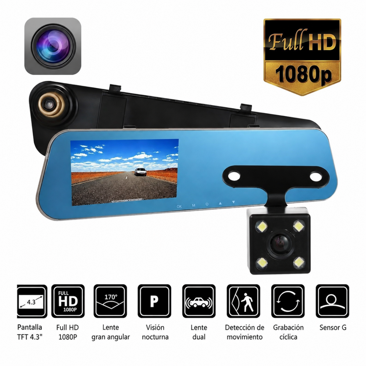 Espejo Retrovisor Con Camara Dvr Full Hd Grabacion Auto-4
