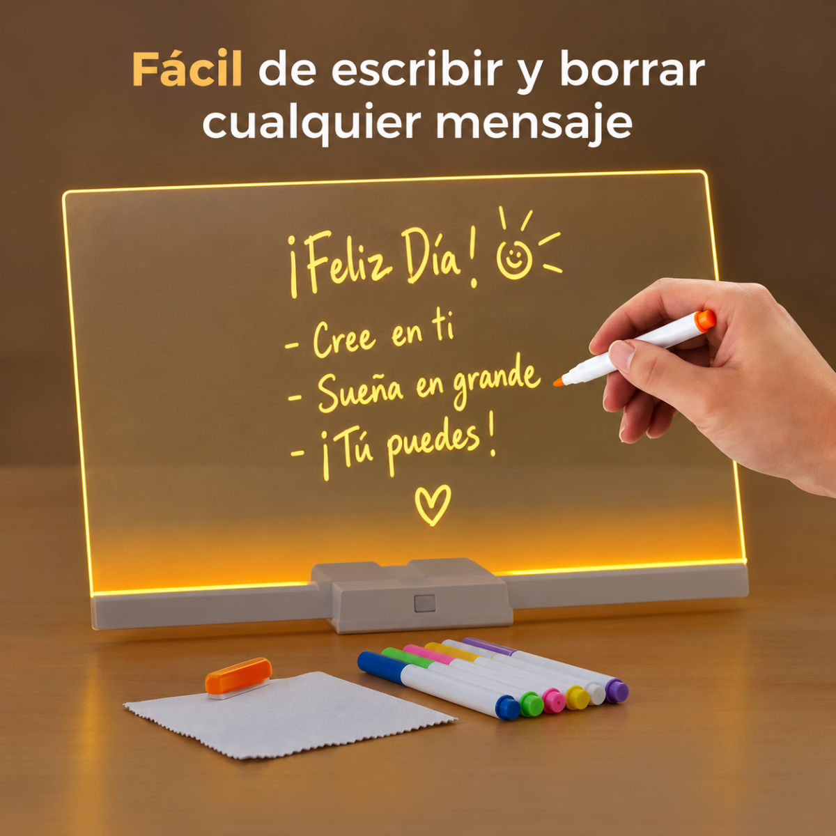 Lampara Pizarra Acrilica Led Tablero Borrable Usb Lapices-2