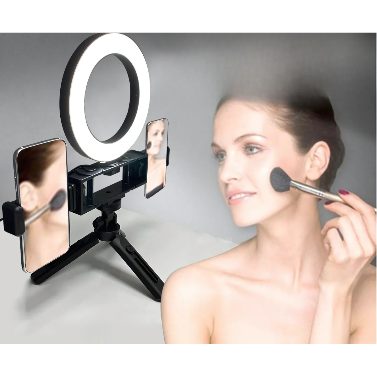 Soporte Celular Doble Grabación Fotos + Mini Aro De Luz Led-5
