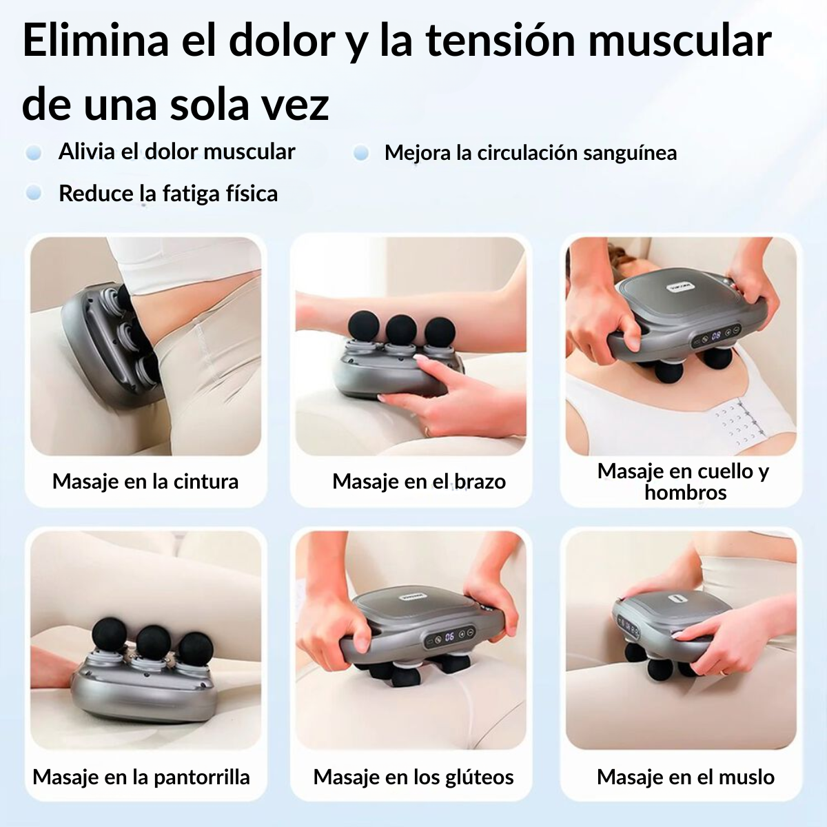 Pistola de Masaje 6 Cabezales Pantalla Lcd Silenciosa y Relajante-5