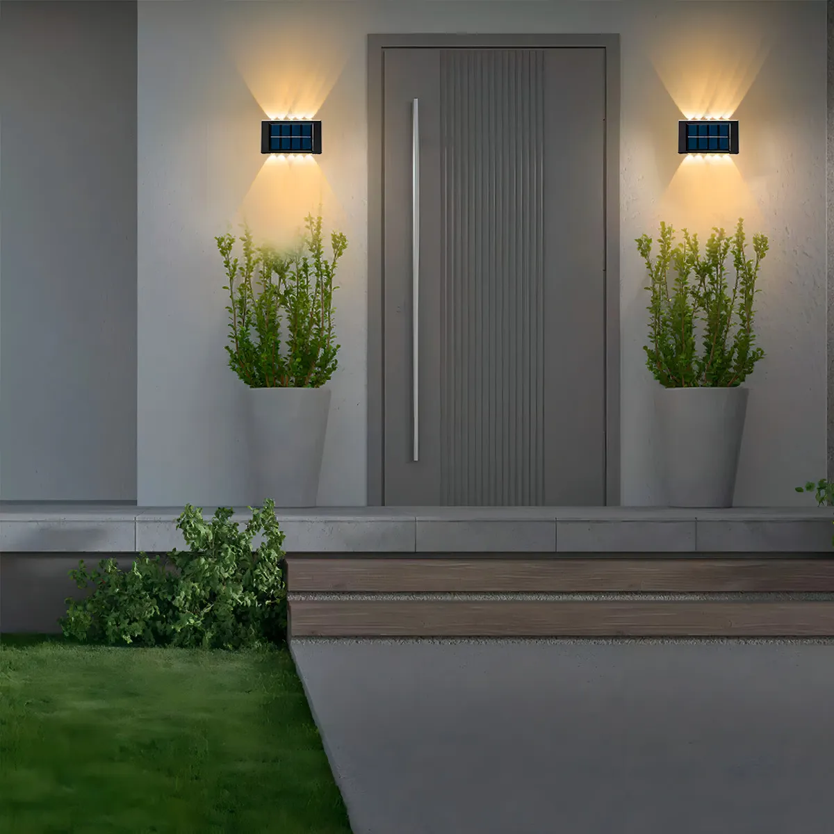 Lampara Solar Led Exterior Muro Doble 10 Luces Calida-3