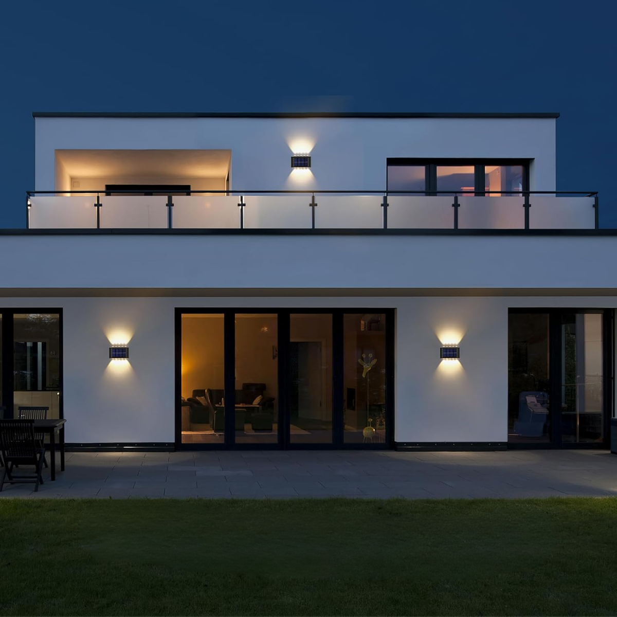 Lampara Solar Led Exterior Muro Doble 10 Luces Calida-4