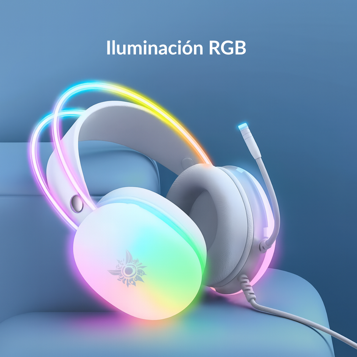 Audífonos De Cable Con Microfono Gamer Luz Rgb Blanco-2