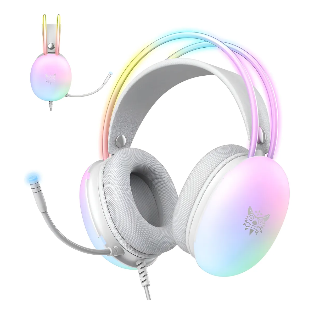 Audífonos De Cable Con Microfono Gamer Luz Rgb Blanco-4