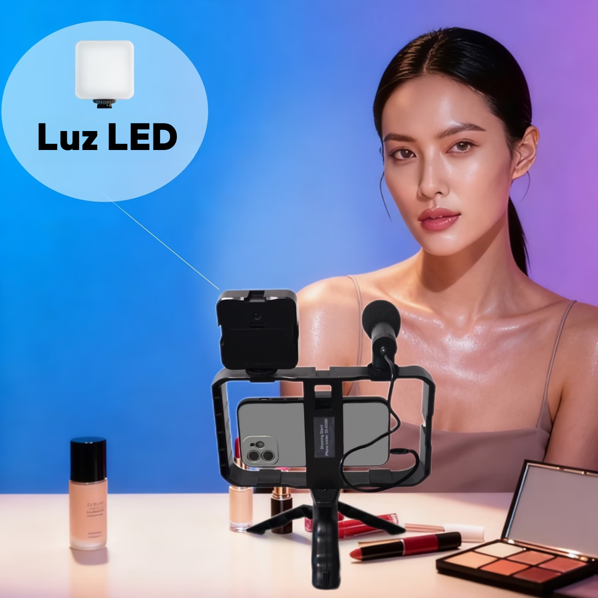 Kit Vlogging Video Ay 49x Microfono Luz Led Tripode Control-6