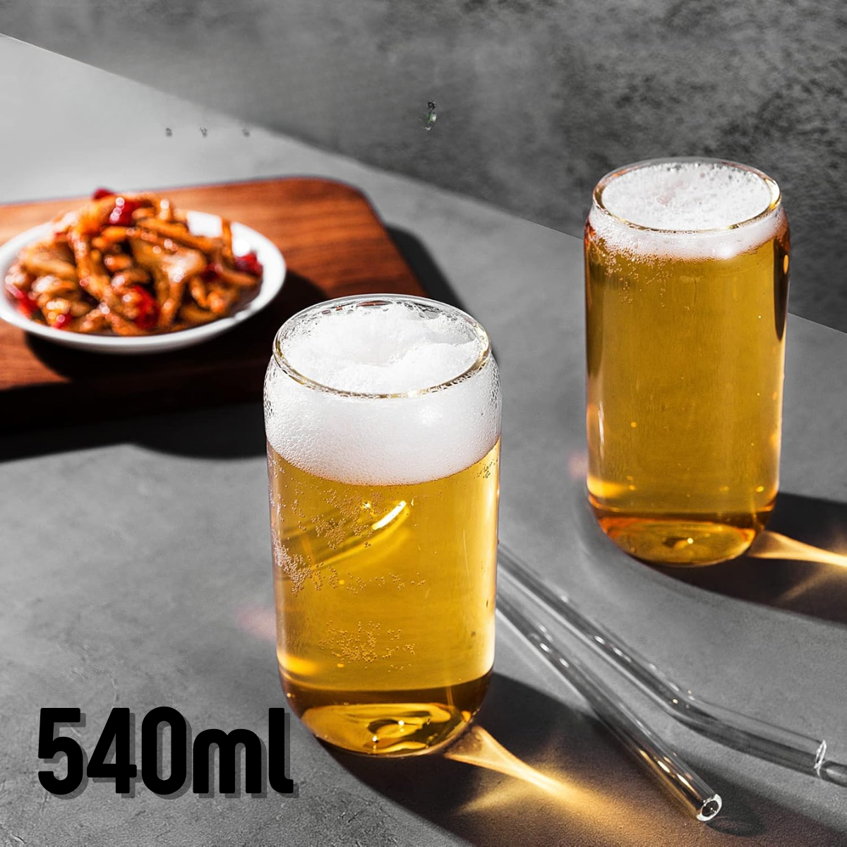 Set 2 Vasos De Vidrio Transparente Forma Lata Bombilla 540ml-3