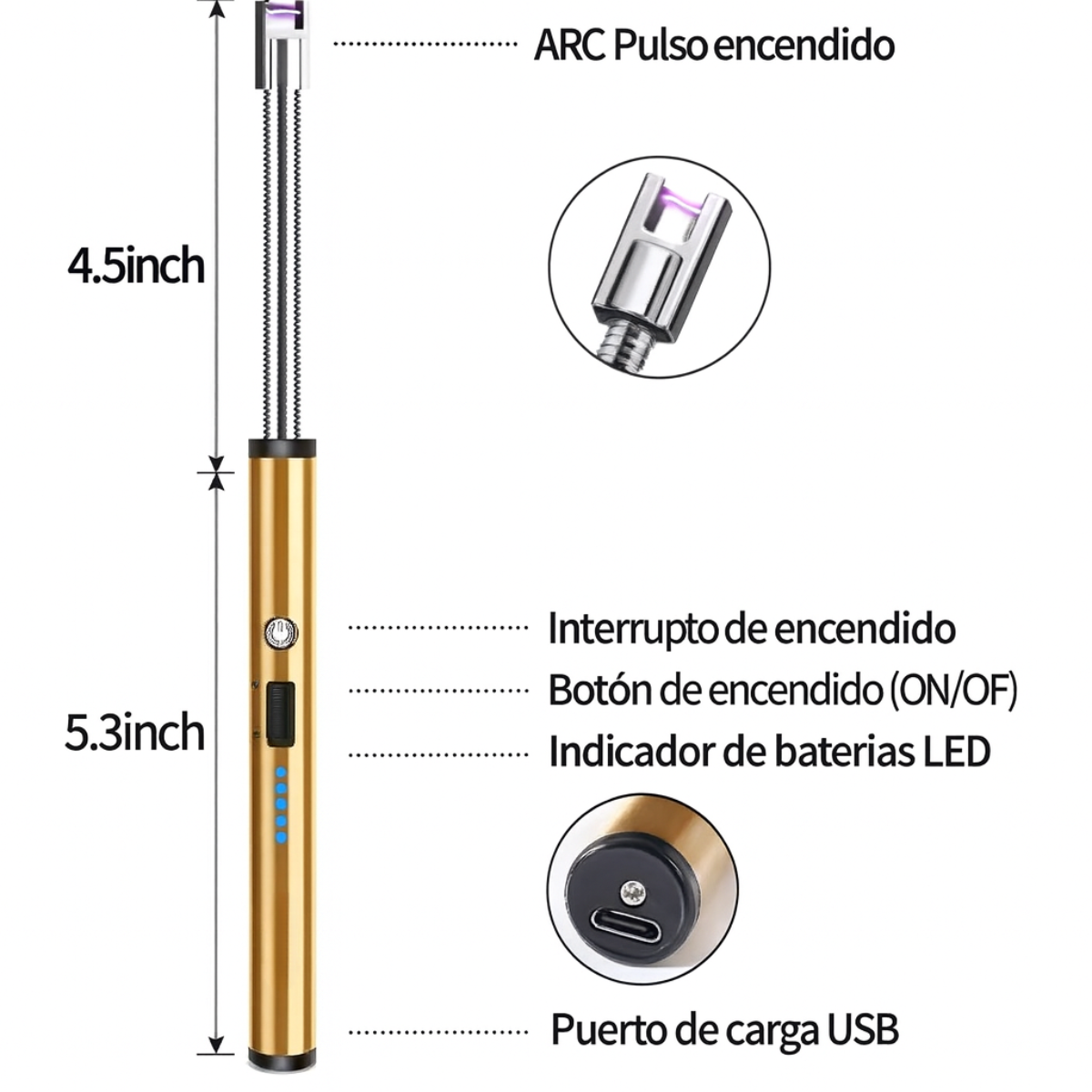Encendedor Mechero Chispero Electrico Recargable Usb Cocina-3