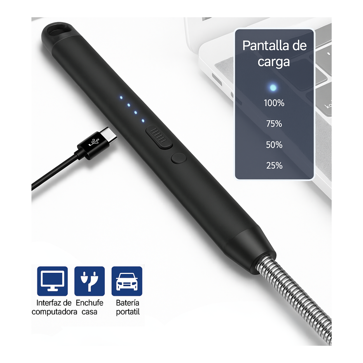 Encendedor Mechero Chispero Electrico Recargable Usb Cocina-4