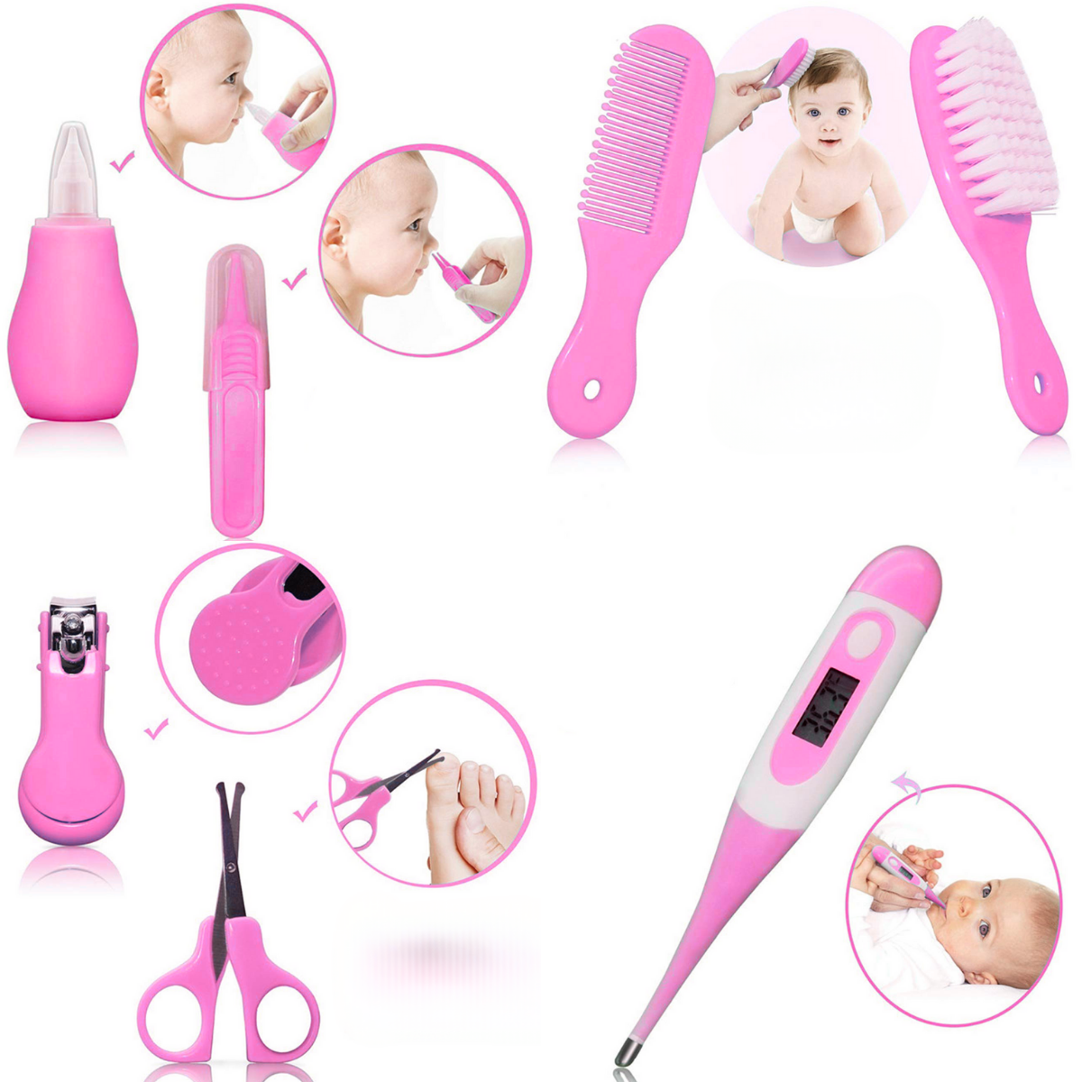 Set Cuidado Higiene Bebé 10en 1 Cepillo Cortaúñas Termómetro-4
