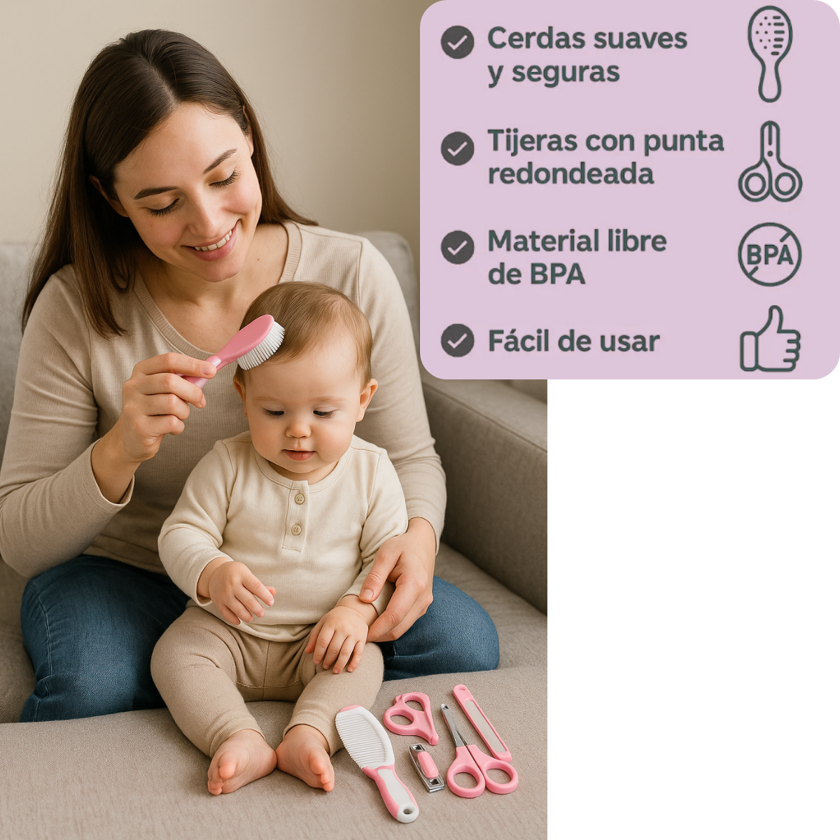 Set Cuidado Higiene Bebé 10en 1 Cepillo Cortaúñas Termómetro-5