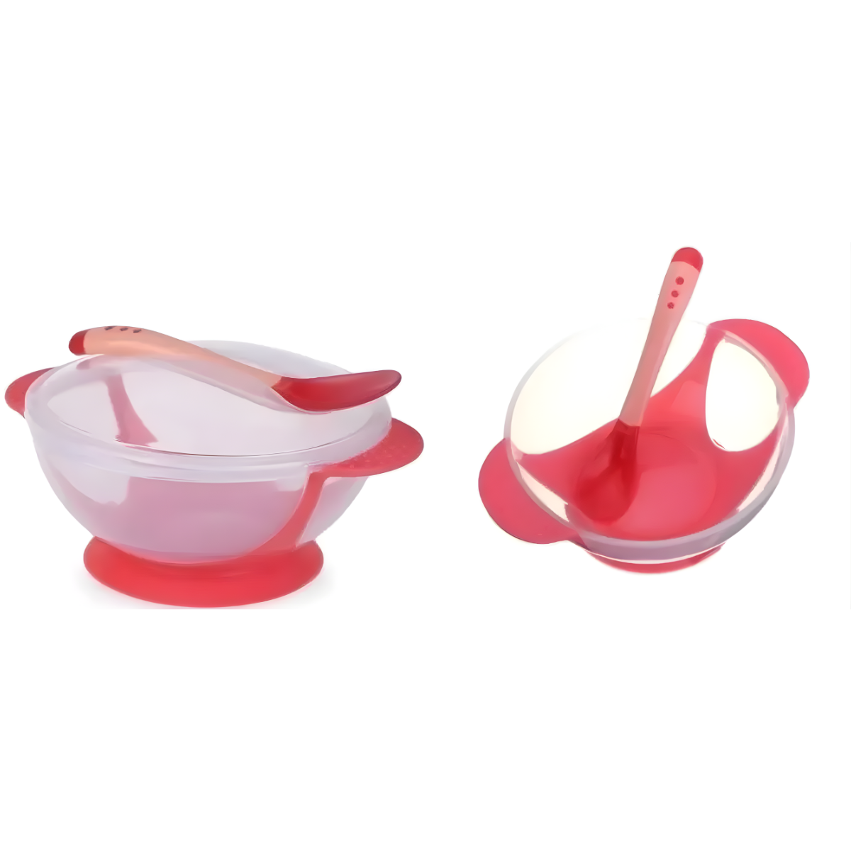 Set Alimentaci n Beb Cuchara Pocillo Con Ventosa Fijaci n Roja-2