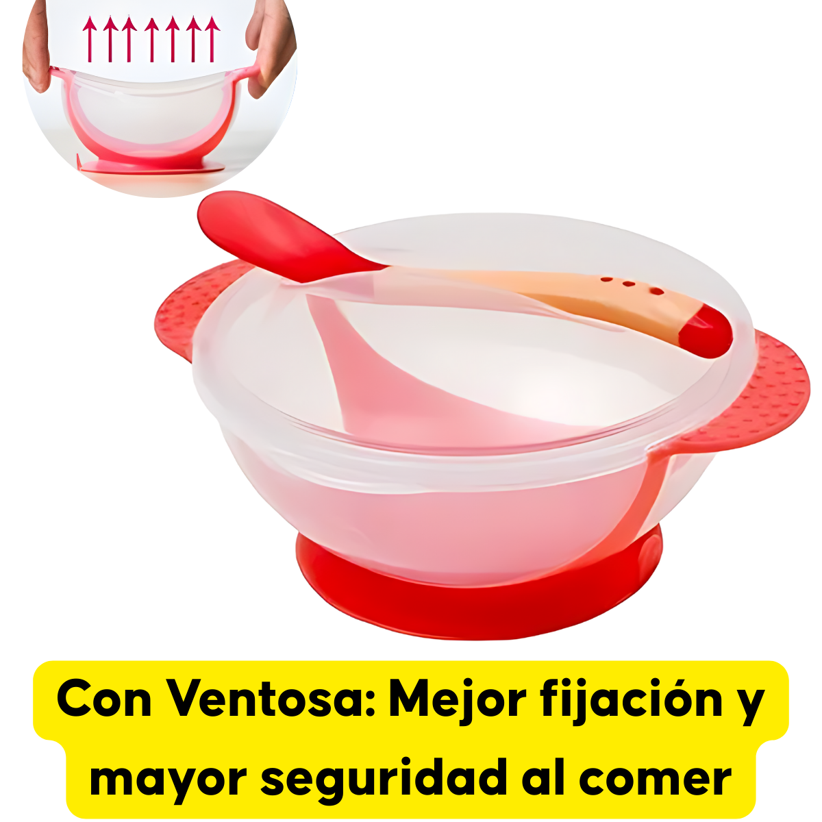 Set Alimentaci n Beb Cuchara Pocillo Con Ventosa Fijaci n Roja-3