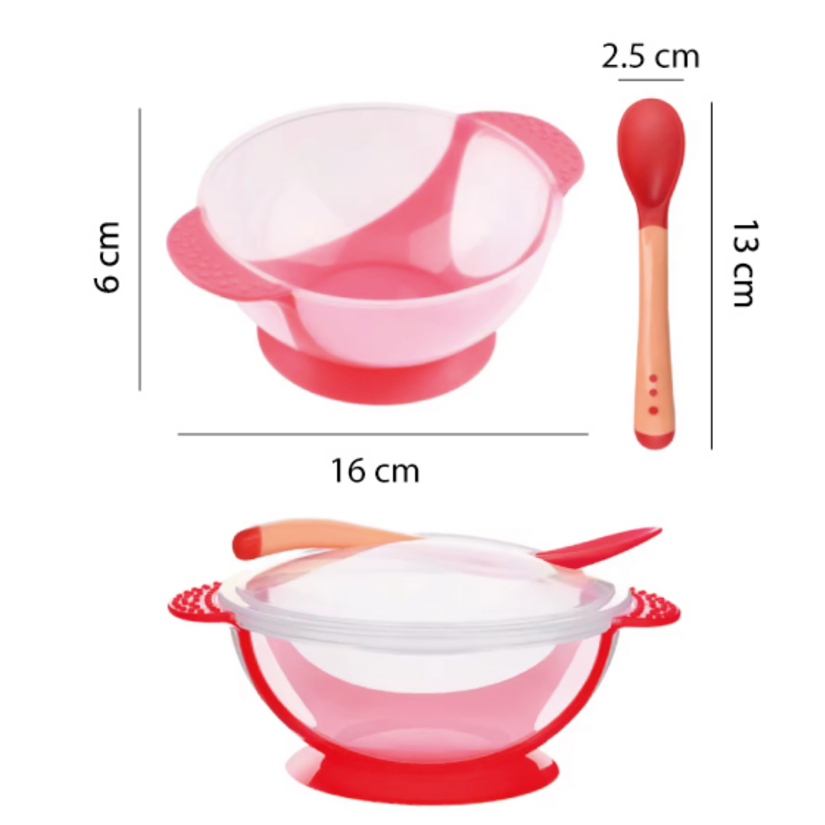 Set Alimentaci n Beb Cuchara Pocillo Con Ventosa Fijaci n Roja-4