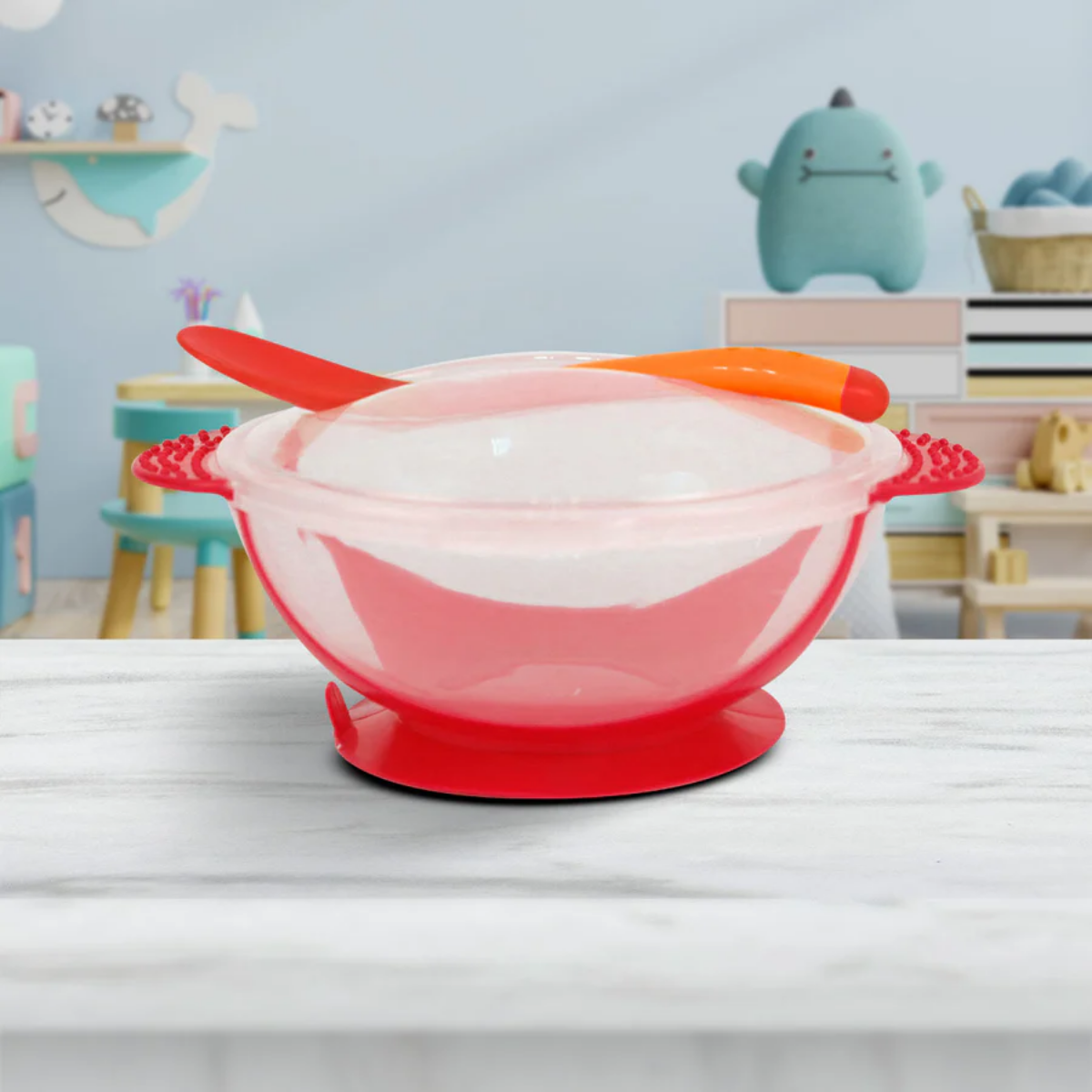 Set Alimentaci n Beb Cuchara Pocillo Con Ventosa Fijaci n Roja-7