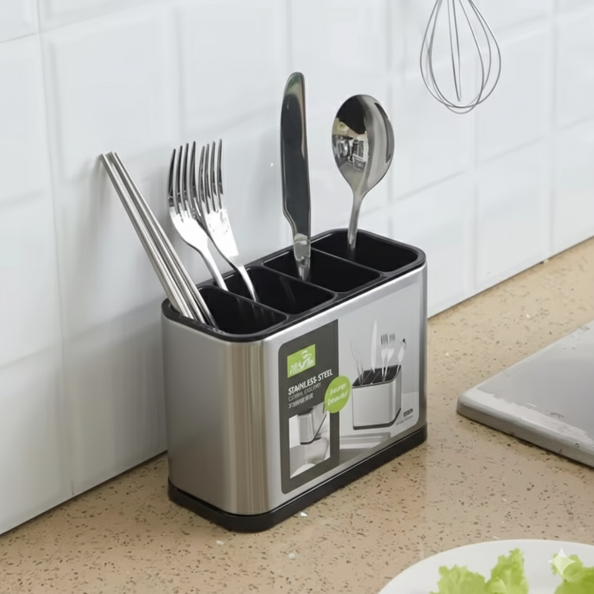 Organizador Escurridor Utensilios Cubiertos Acero Inoxidable-5