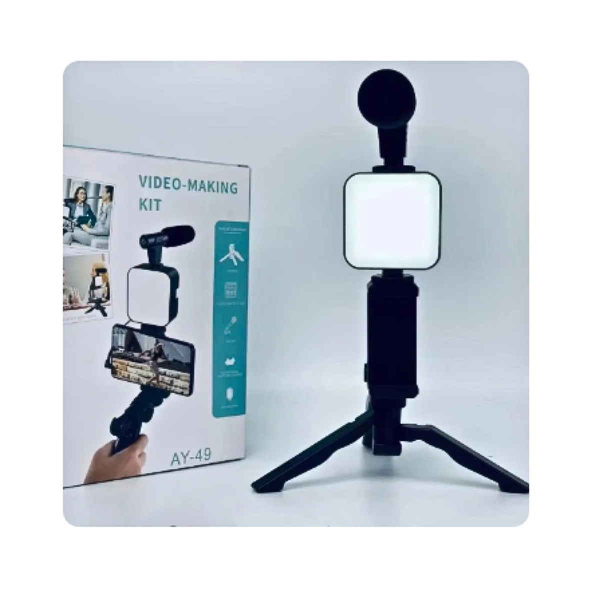 Soporte Para Celular Fotos Videos Tripode Microfono Luz Led-7