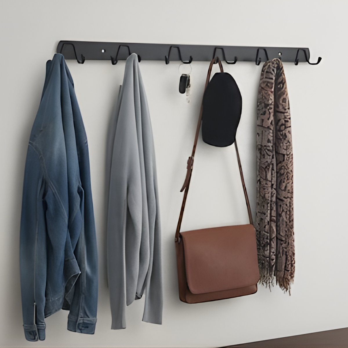 Perchero De Pared Metal Color Negro 6 Ganchos Doble Multiuso-4